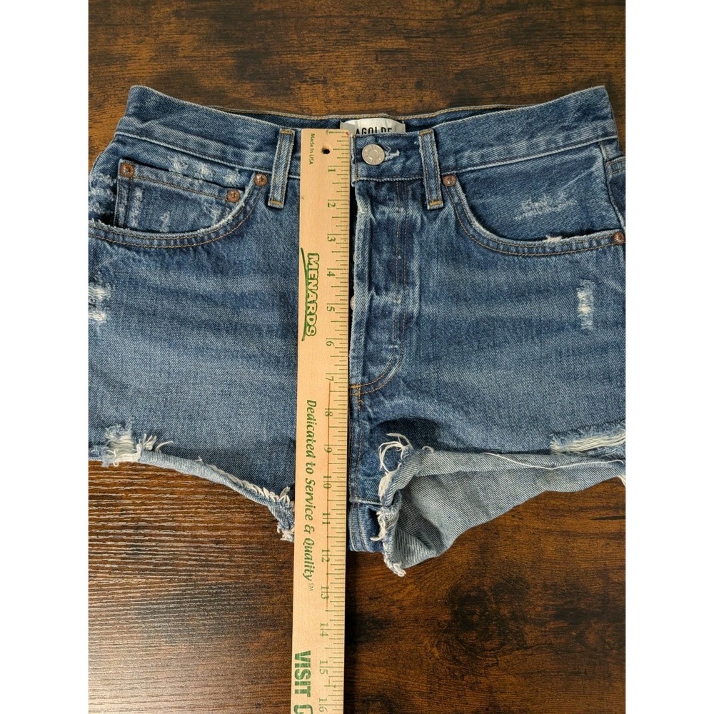 Agolde Parker Denim Shorts Vintage Blue Cut Off High Rise Distressed Size 26 - Picture 10 of 13